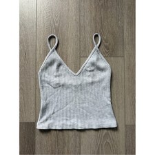 Brandy Melville Light Grey Ribbed V-Neck Tank