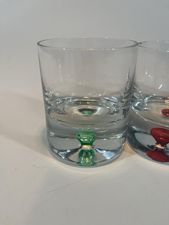 Red Color Rocl Suspended Bubble Glasses Lot Of 3 Rocks Whisky Heavy Base Nearly 1 1/2 ...