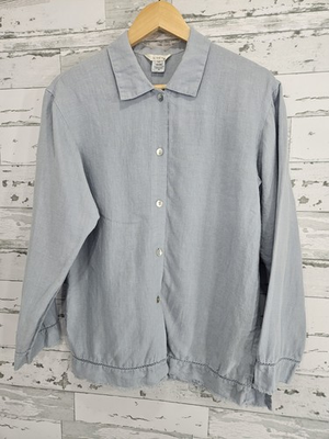 #ad #ad Kleen Womens Xsmall Light Blue Linen Button Up Shirt Crochet Fringe Hem $29.00