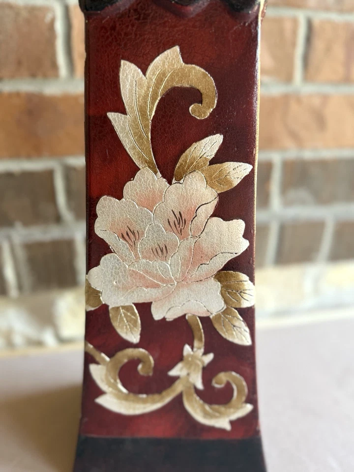 Beautiful Tall Dark Red Gold Silver Floral Decorative Vase Square 18" - Image 3 of 4