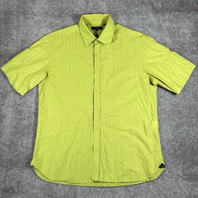 Ted Baker Shirt Men s 5 (L/XL) Green Cotton Short Sleeve Button Up Textured