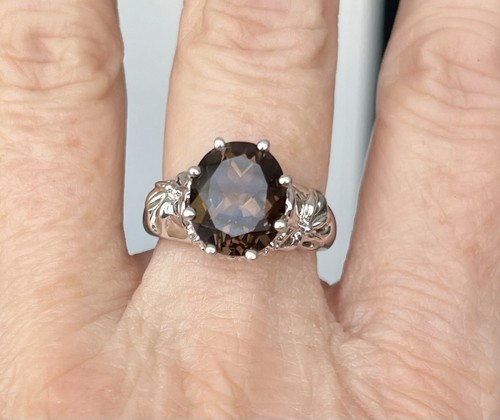 Vintage Solitaire Smoky Quartz Ring 925 Sterling Silver Ring sz 8