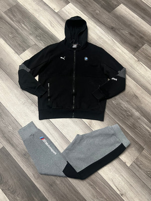 Puma BMW Motorsports Men's Tracksuit Black Grey Sweatpants Small + Jacket Large