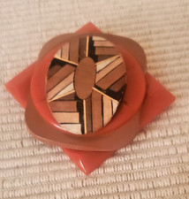 Vintage Handcrafted Bakelite & Wood Buckle Pin,TN Artist Delores E. M. Landis