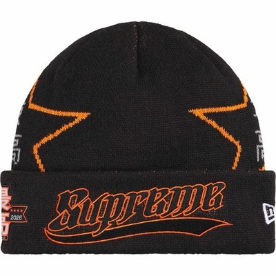 Supreme SS26 New Era Stars Beanie Woven Patches Logo Black One