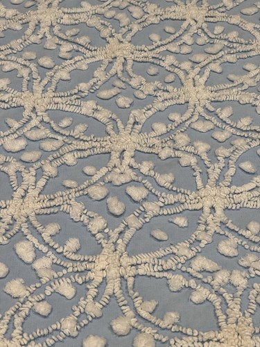 Vintage Sky Blue 'Double Wedding Ring' 98 x 84 Inch Chenille w/3 Inch Fringe - Picture 3 of 17