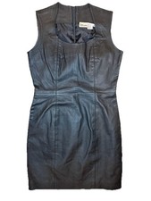 Style works Black Leather Sleeveless Pencil Sheath Dress 8 Medium