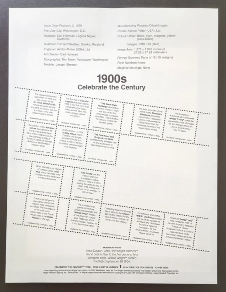 32c Celebrate the Century: 1900s 1998 SOUVENIR PAGE SCOTT # 3182 SP1259A - Image 2 of 2