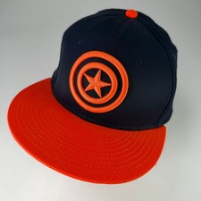 Marvel Captain America Shield Flat Brim Baseball Cap One Size Navy Orange Hat