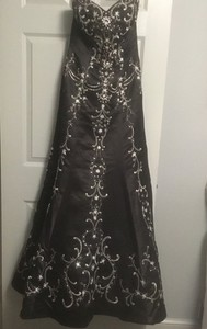 Jasmine Couture black strapless  prom gown silver embroidery beads Sequins Sz 10