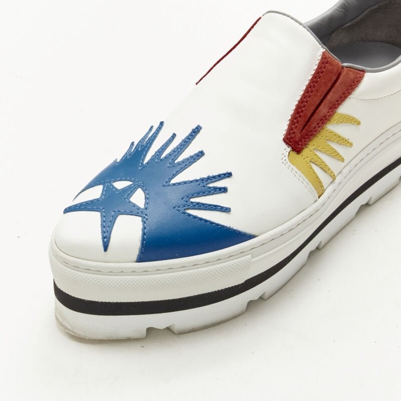 MSGM white leather starburst patchwork point toe … - image 8