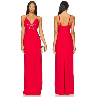 Cinq a Sept Adele Gown Maxi Bow Embellished Formal Elegant Statement Red Size 0
