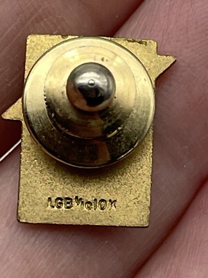 Vintage Marta 10 Year 1/10 10K Gold Pink Stone LGB Tie Tack Lapel