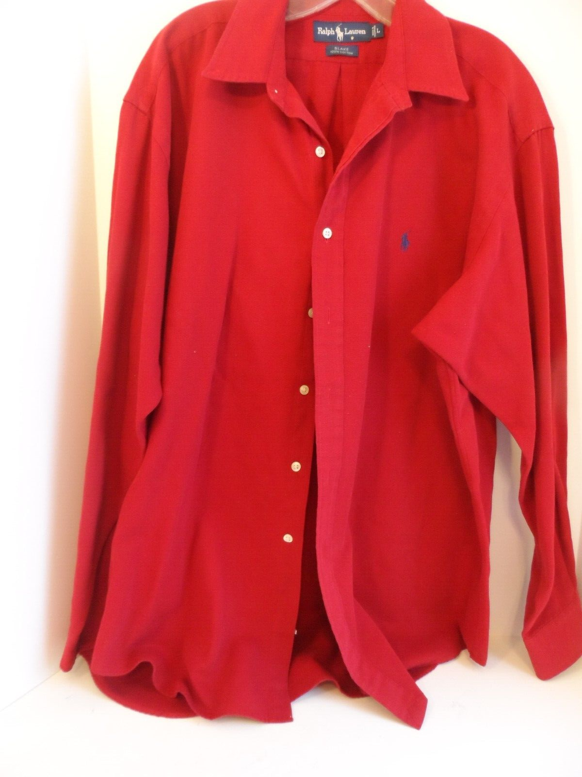 Ralph Lauren Blake Camicia Uomo Rosso Scuro Pony Cotone Pesante Manica Lunga Large