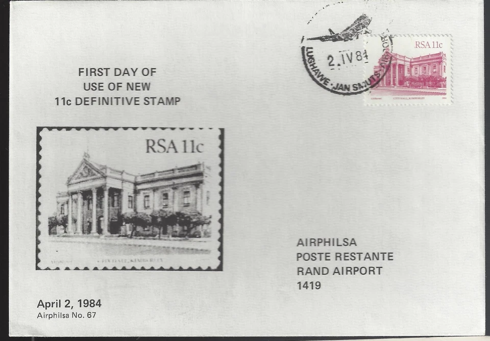Sello definitivo 3 RSA FFC 1984 FDC primer día de 11c Foto 2 de 2