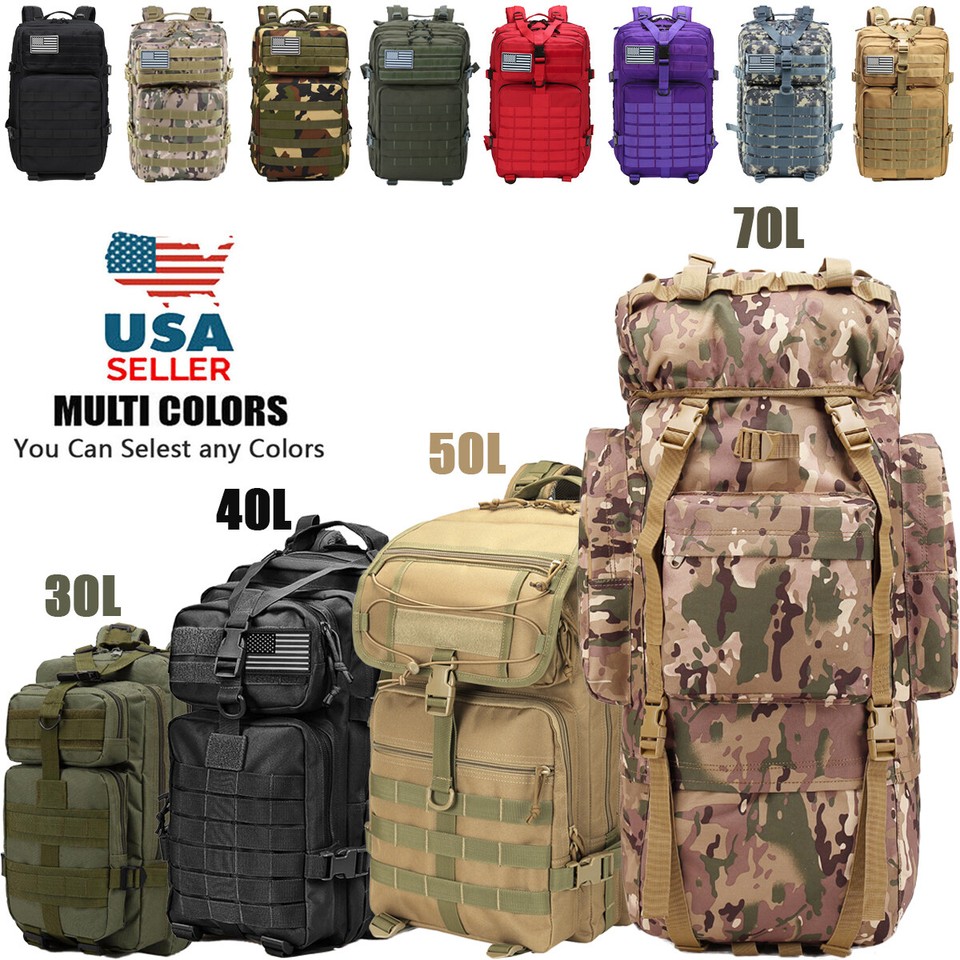 30L-70L Large Military Tactical Backpack For Men Molle Daypack 3 Day Bug Out Bag