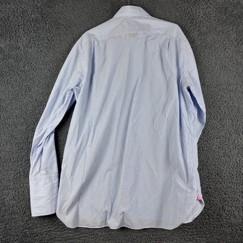 Thomas Pink Shirt Mens 16.5 Blue Striped Dress Formal Double French Cuffs Dinner - Picture 8 of 9