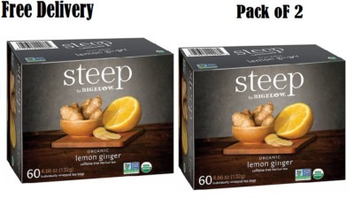 (2 Pack ) steep by Bigelow Lemon Ginger Herbal Tea ( 60 ct.)