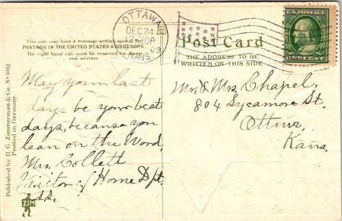 Antique Postcard DB Christmas Wishes Holly Berry Snow Church Bridge Embossed - Picture 3 of 3