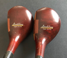 Spalding Top-Flite Persimmon Wood 3 4 Woods - Original Leather Grips