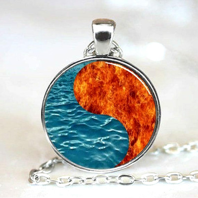 FIRE WATER  YANG pendant ( 20'' Sterling Silver 925 necklace ) women female men