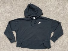 NIKE Hoodie Womens Medium Sweater Cropped Pullover Long Sleeve Black