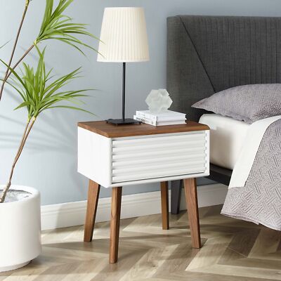 Modway Render Mid-Century Modern End Table or Nightstand in Walnut White