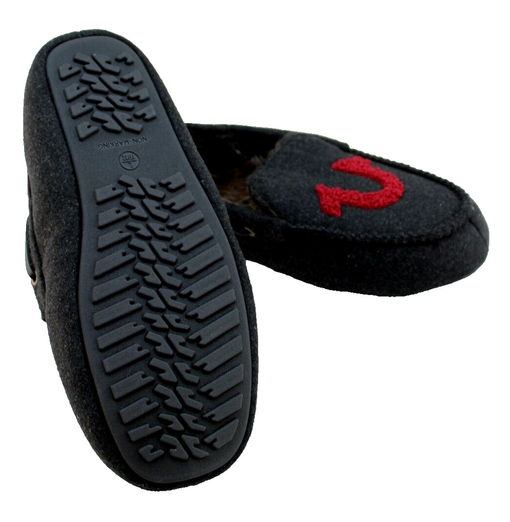 TRUE RELIGION Size 7-8 Black / Red Logo Faux Fur Lined Men's Moccasin Slippers thumbnail 6