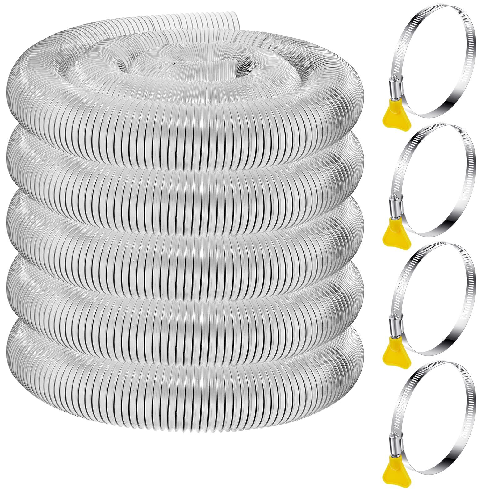 4'' x 50' Flexible PVC Dust Collection Hose with Stainless Steel Hose Clamps ...