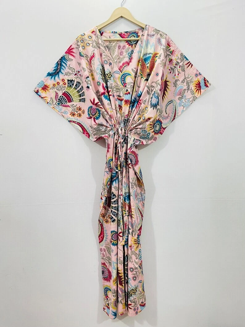 Indian Vintage 100% Cotton Long Beach Maxi Kaftan Dress One Size Caftan Kimono
Opens in a new window