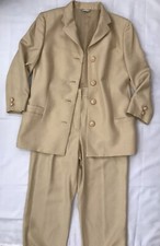 VINTAGE GIANNI VERSACE COUTURE RAW SILK PANT SUIT, EURO SZ 46, BEIGE, PRE-OWNED