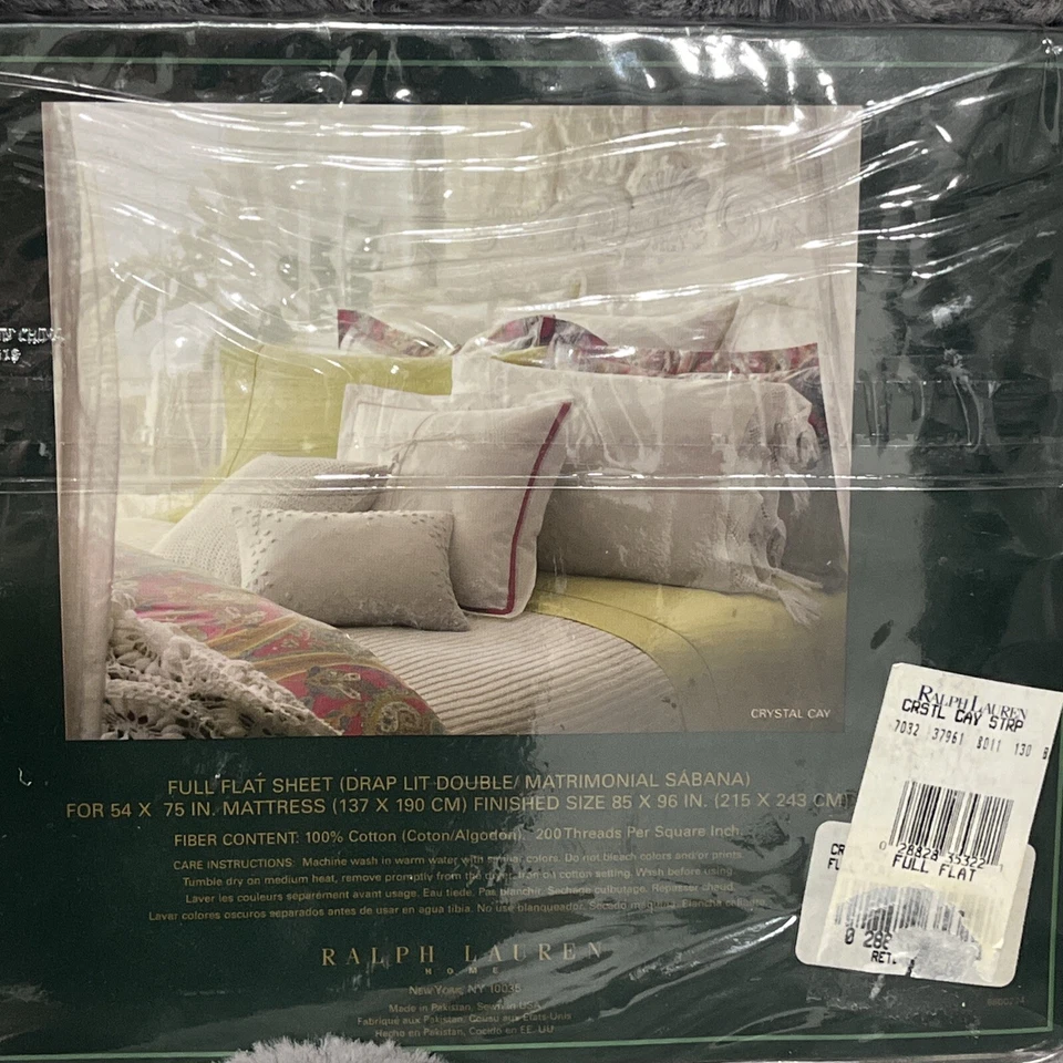 Sábana plana completa vintage LAUREN Ralph Lauren Crystal Cay lima a rayas NUEVA SELLADA Foto 4 de 4