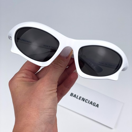 Balenciaga Women Sunglasses White Grey Bat Rectangle BB0229S 004 NEW - Picture 10 of 17