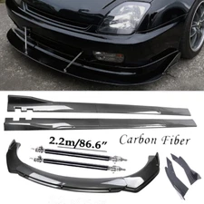 Carbon Fiber Front Bumper Lip Spoiler 86.6" Side Skirt Kit For Honda Prelude Si