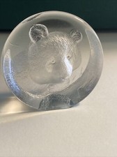 Mats Jonasson Sweden lead crystal etch Panda Bear paperweight figurine Signed