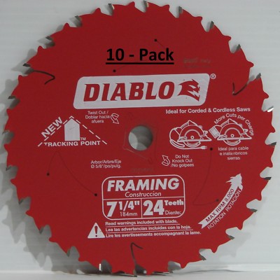 10p Freud Diablo D0724PX 7-1/4'' 24T Carbide Circular Framing Saw Blade 5/8 Arbor
