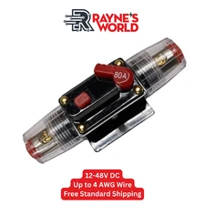 80 Amp Inline Waterproof Circuit Breaker Auto/Marine/Solar Manual Reset 12V-48V