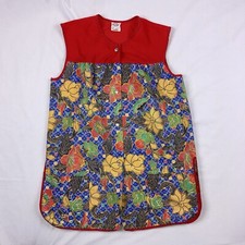 Vtg Artistic Creation Vest Floral Snap Smocked Cobble Apron Sz Small 60s 70s