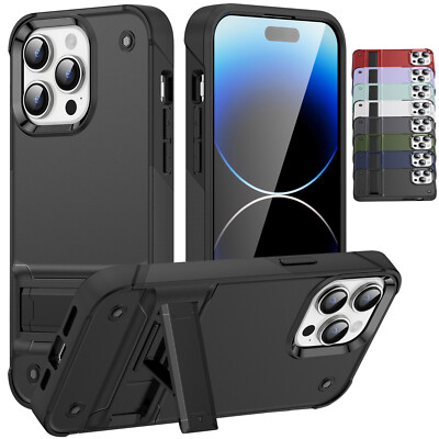 For iPhone 15 14 13 Pro Max 12 11 XS 7 8 SE3 Shockproof Rubber Stand Case Cover