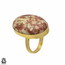 Size 10.5 - Size 12 Adjustable Wild Horse Jasper 24K Gold Plated Ring GPR17