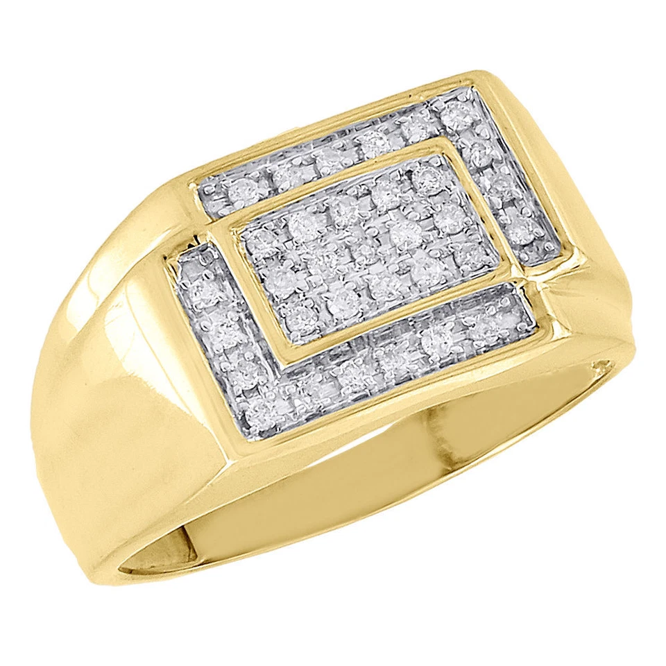Anillo Pinky Diamante Oro Amarillo 10K Para Hombre Corte Redondo Cuadrado Zig Zag Banda 0.25 Ct.