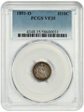 1851-O PCGS VF35 Liberty Seated Half Dime H10c - New Orleans Mint - Original