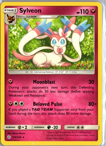 Sylveon 155/236 Rare Cosmic Eclipse Pokemon Lightly Played