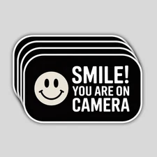 4pcs Smile You’re On Camera Stickers – Waterproof Security Warning Decals