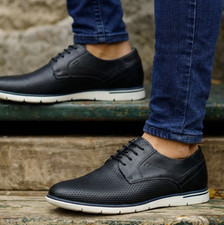 Mens Casual Shoes Leather Comfort Lace Up Walking Smart Casual Trainers Size