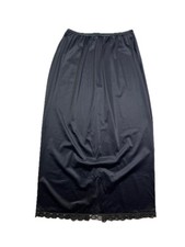 Vintage 70s Lorraine Size L Nylon Half Slip Black Skirt Lace Trim