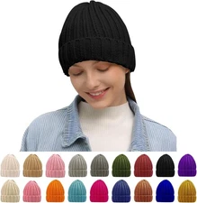 Rosoz Winter Hats for Women Warm Thick Soft Stretch Cable Knit Beanie Black 