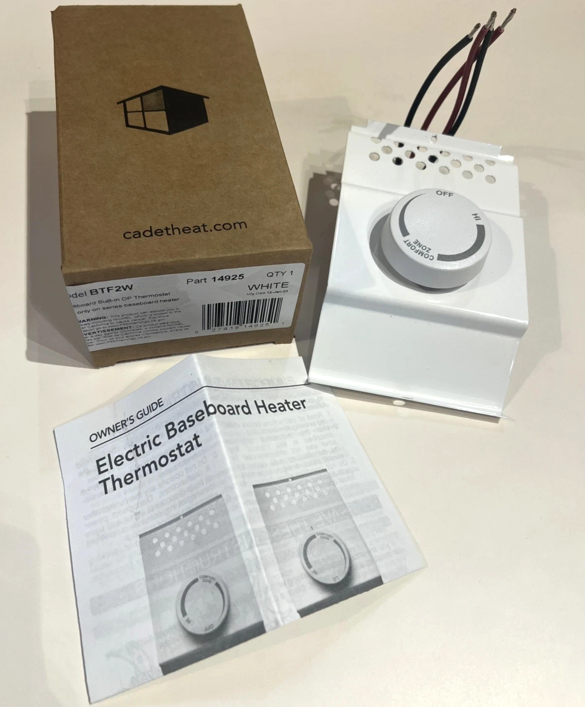 Cadet Heat BTF2W, BTF2, 14925 Baseboard Thermostat 125/240V 60Hz White ...