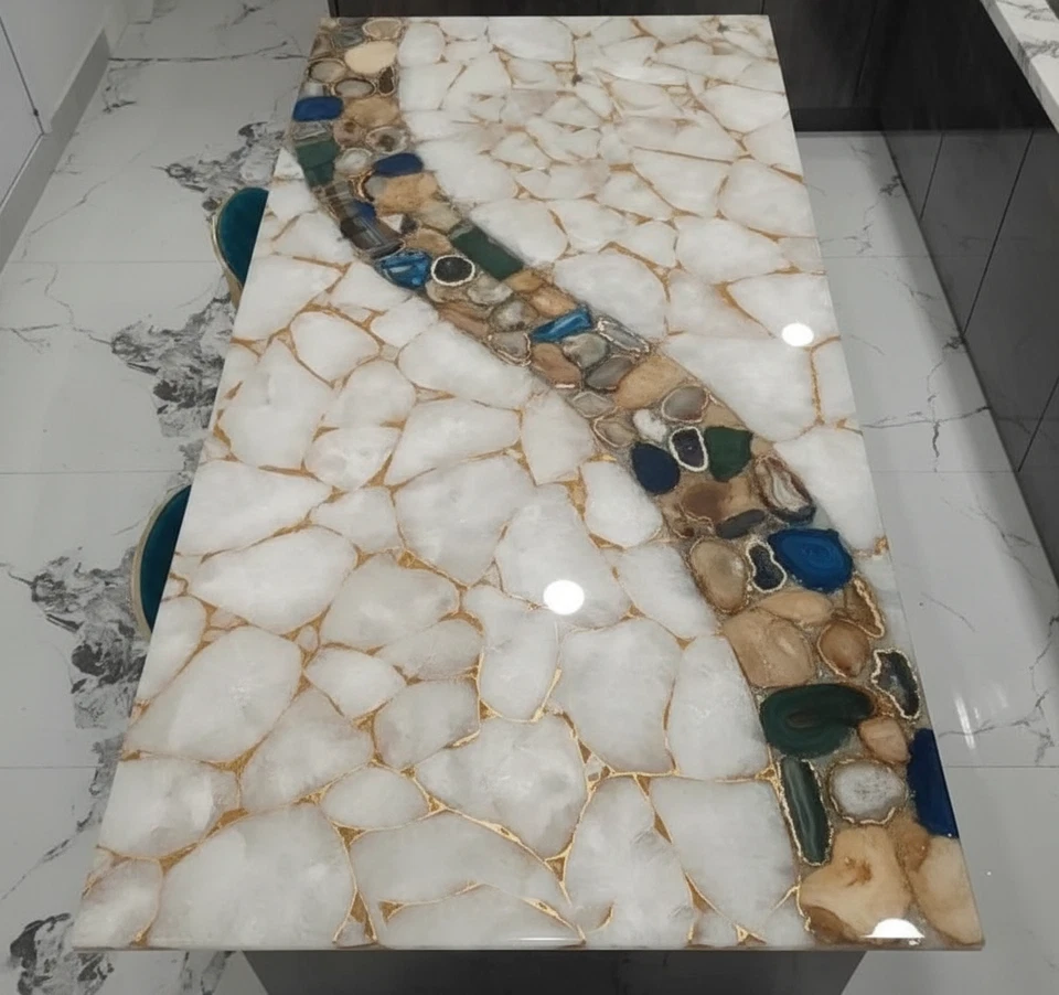 White & Mix Agate Countertop– Luxury Gemstone Slab | Handcrafted Multi-Color Top - Image 3 of 4