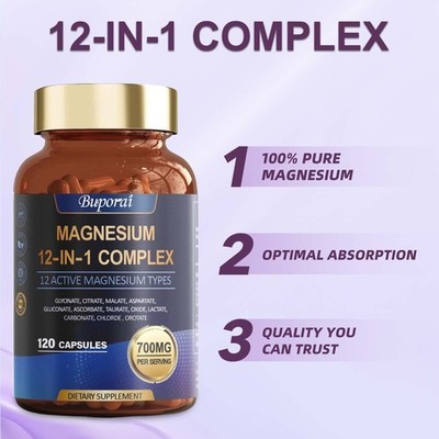 Magnesium 12-in-1 Complex 120pcs - for Sleep, Stress Reduction and Bone Support